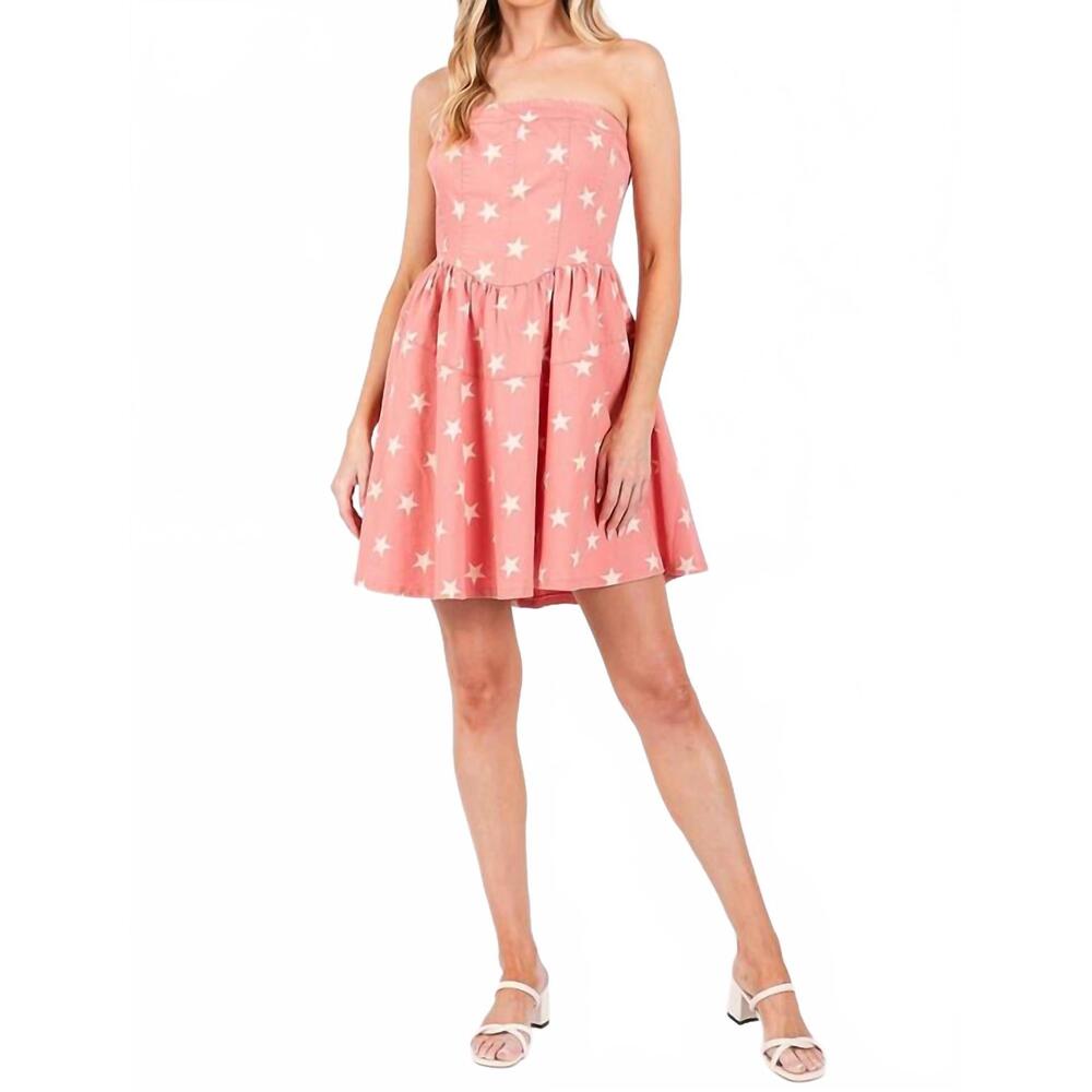 NEW LOVELO women's starlight denim mini dress in pink